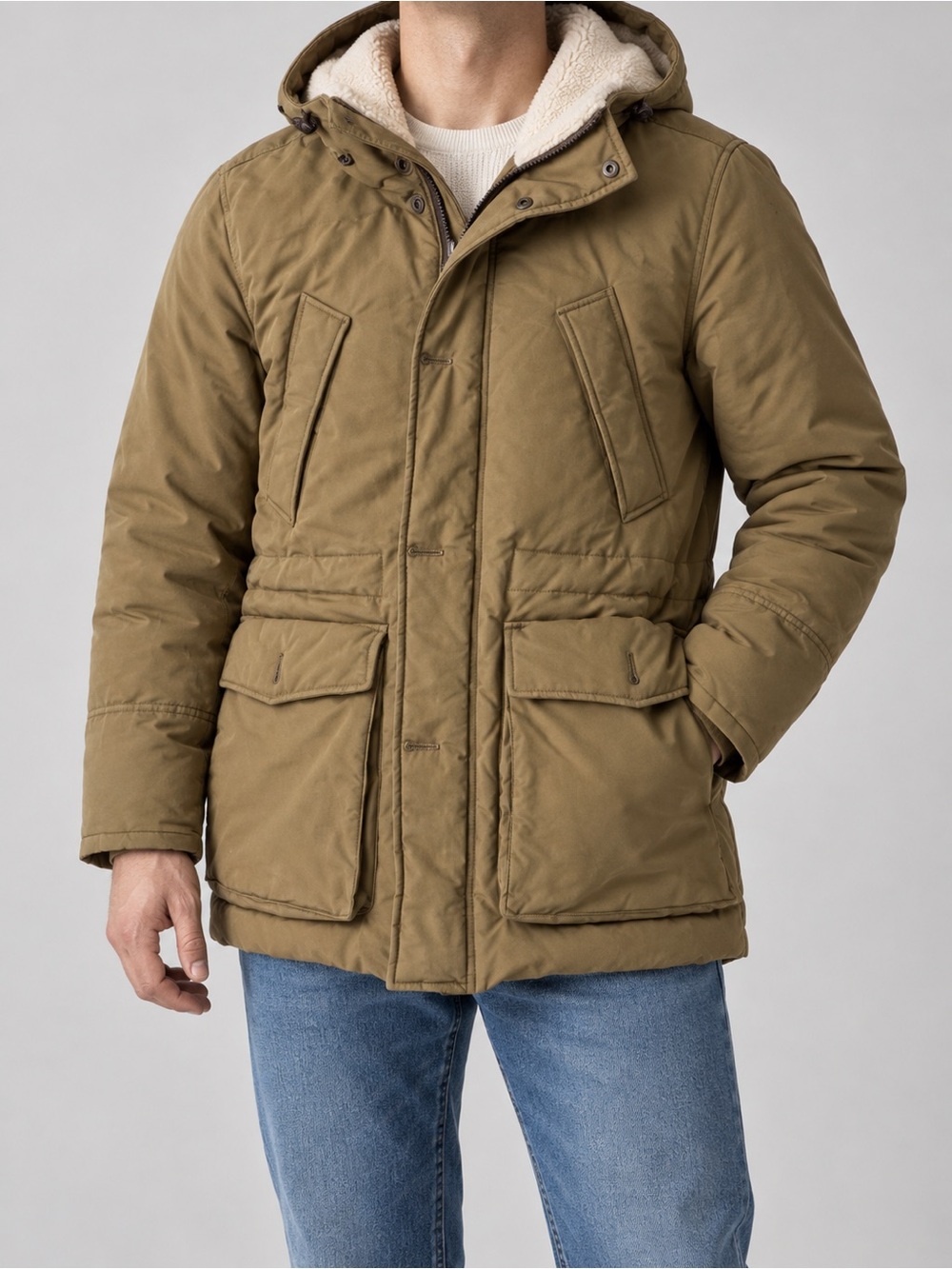 Intermezzo Mens Hooded Field Parka Jacket Brown Pocket Winter Warm Outdoor XL